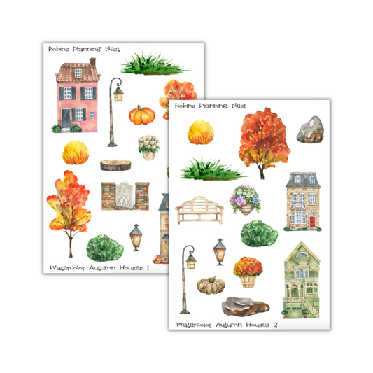 Watercolor Autumn Houses Bundle